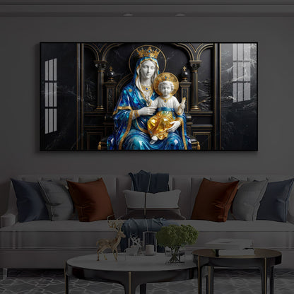 Mother Mary Holding Baby Jesus Modern Luxury Backlight Horizontal Wall Art