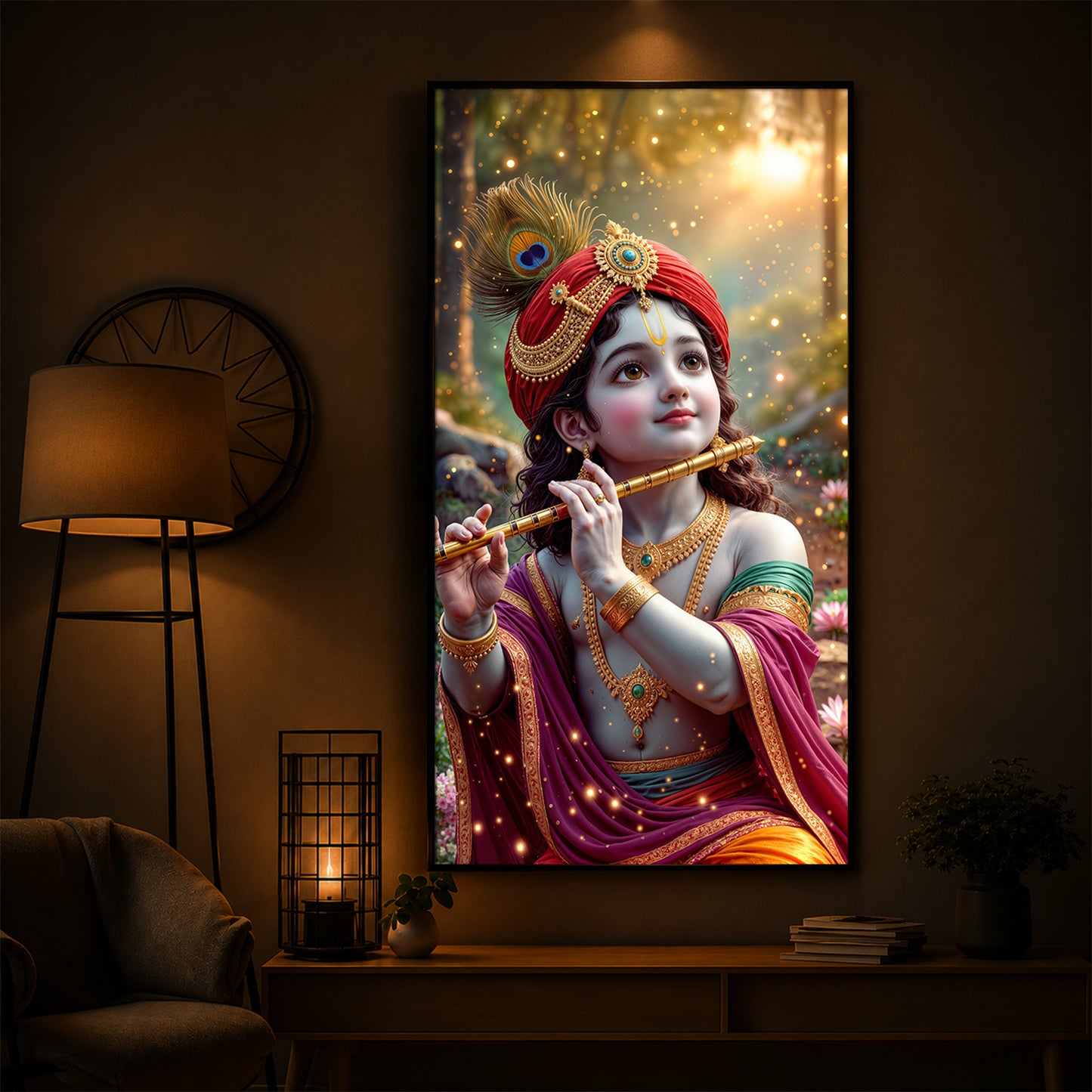 Divine Glow Krishna Modern Luxury Backlight Vertical Wall Art