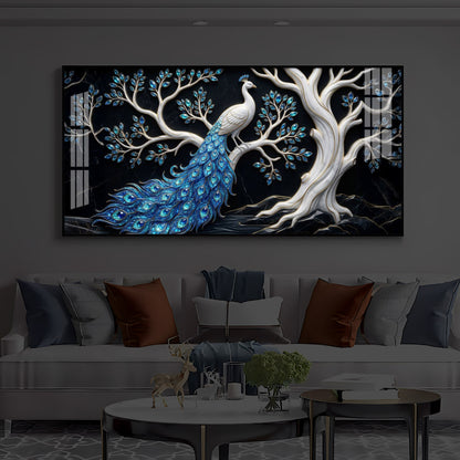 Peacock With Blue Feather Modern Luxury Backlight Horizontal Wall Art