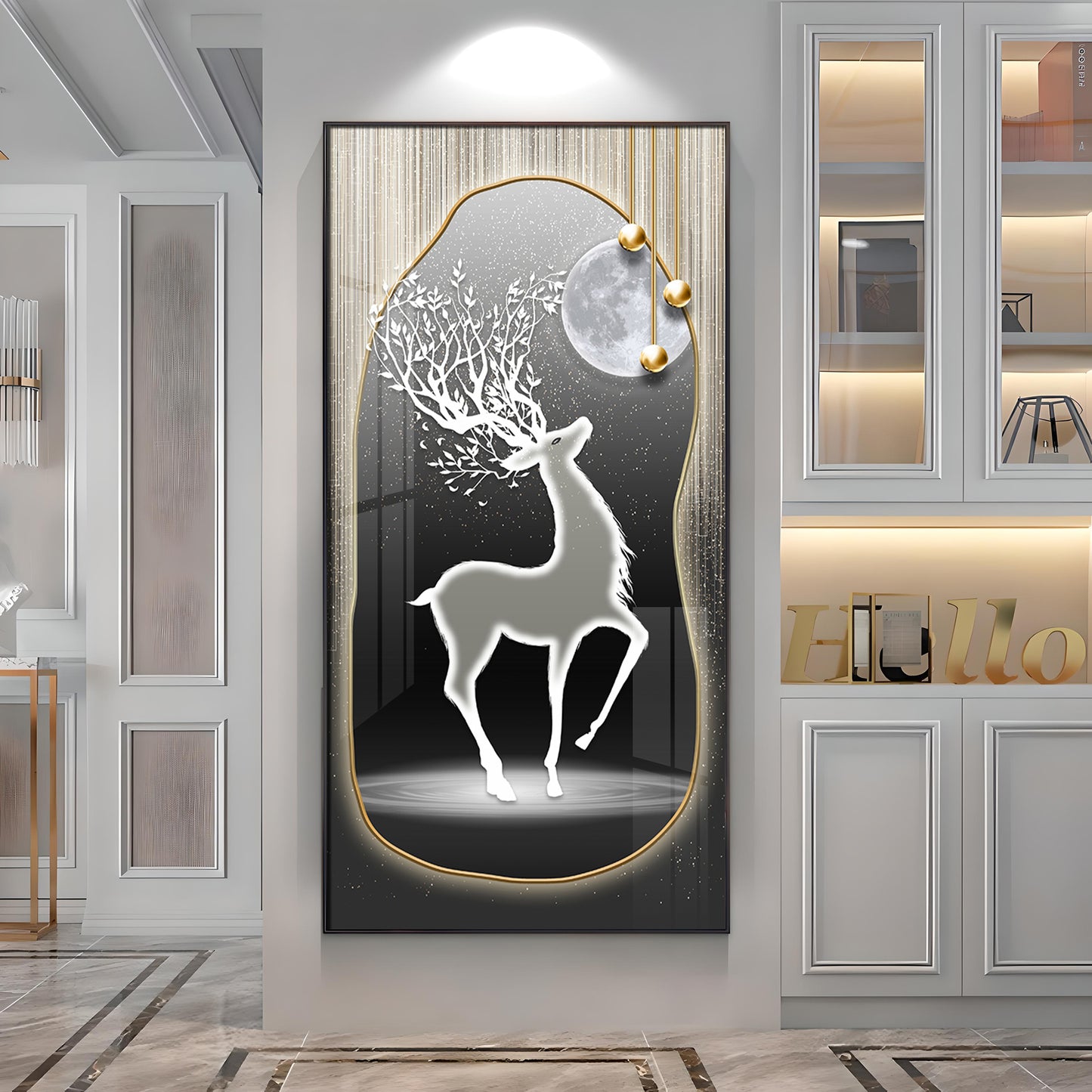 Silver Deer’s Gaze Premium Acrylic Vertical Wall Art