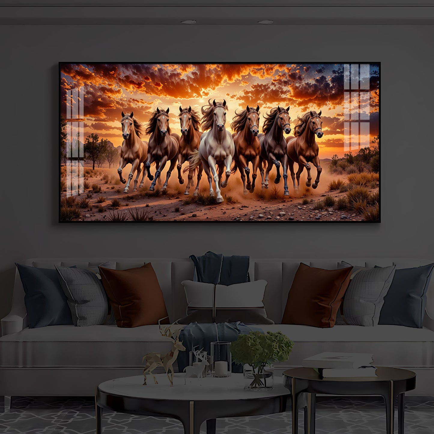Herd Of Wild Horses Galloping Modern Luxury Backlight Horizontal Wall Art