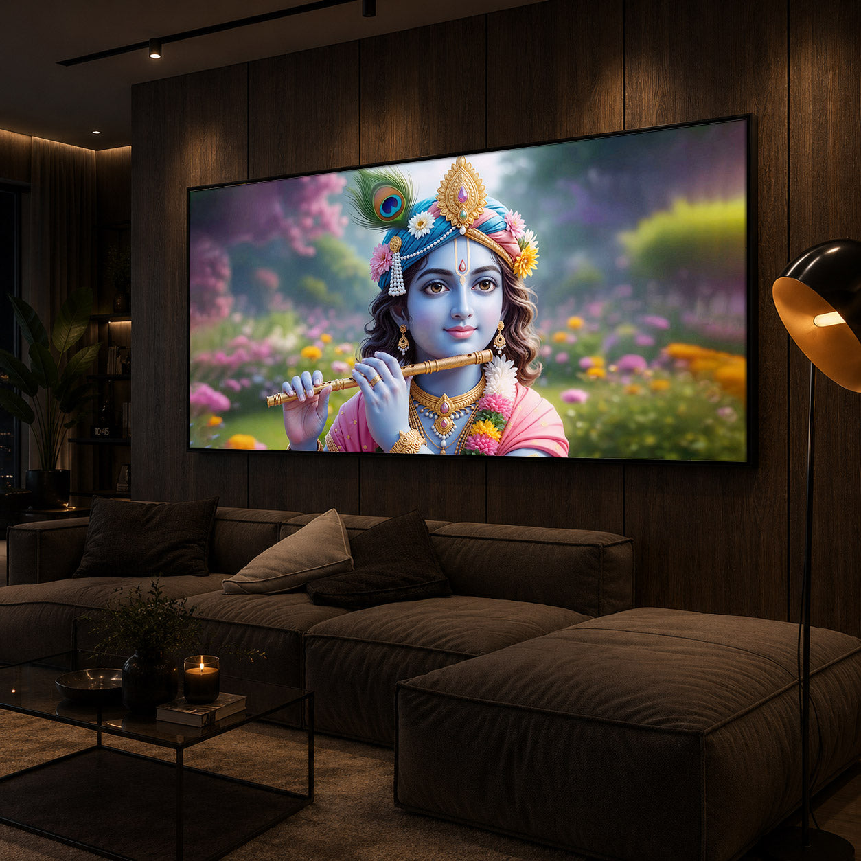 Krishna Ji Modern Luxury Backlight Horizontal Wall Art