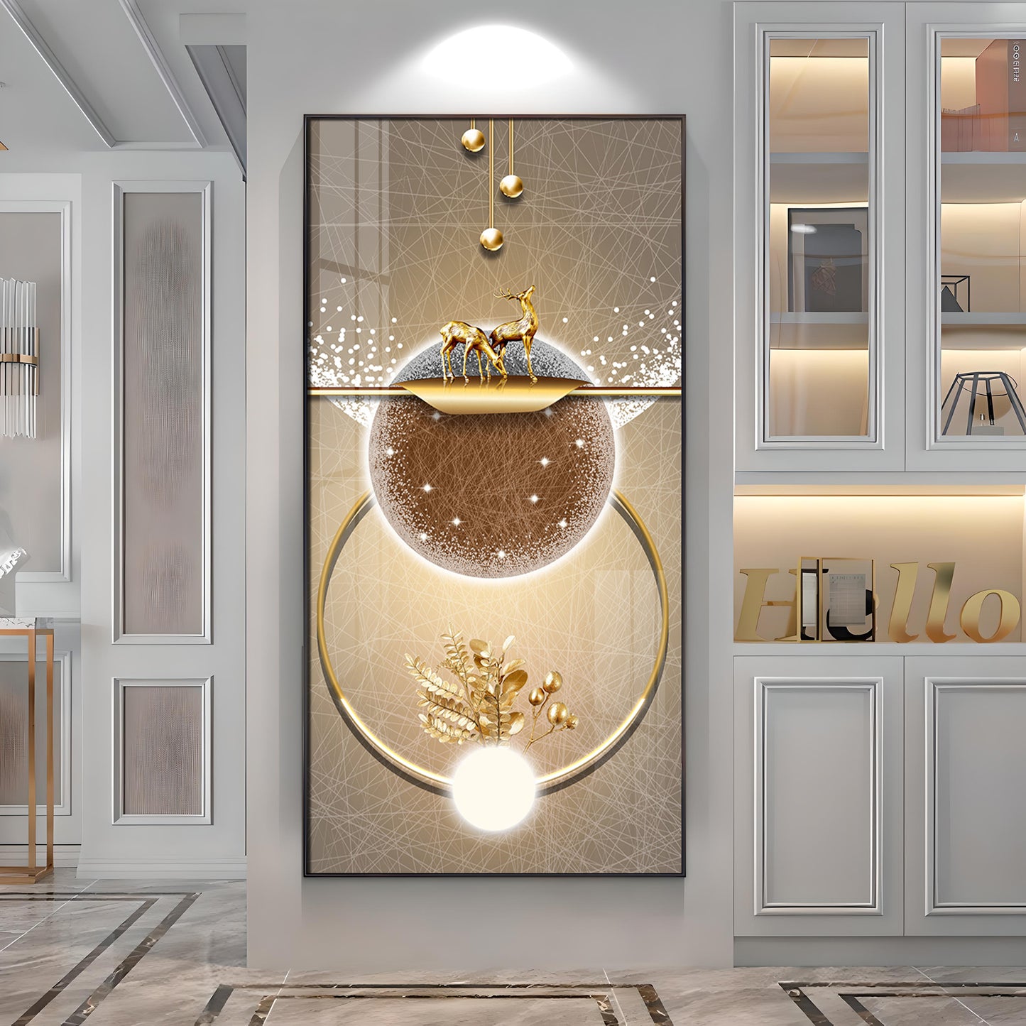 Golden Elegance Hallway Premium Acrylic Vertical Wall Art