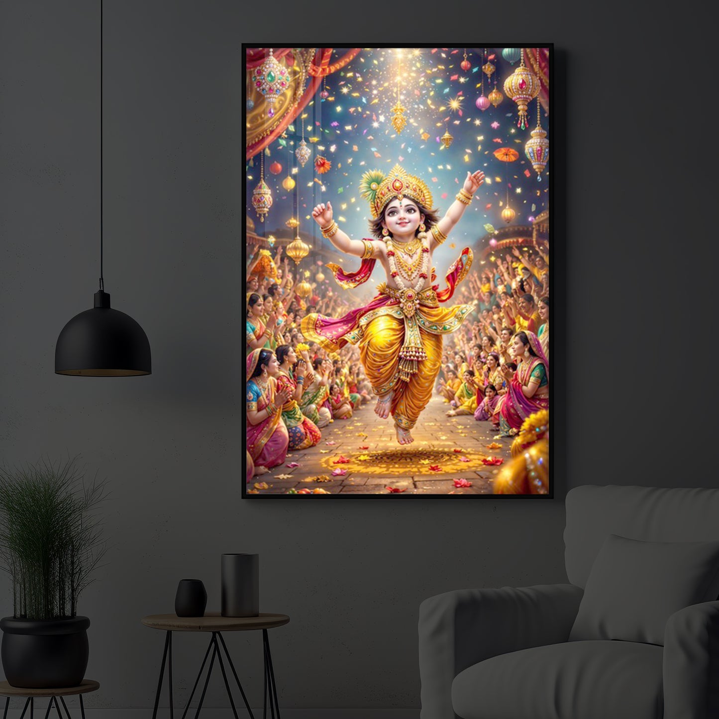 Krishna Janmashtami Modern Luxury Backlight Vertical Wall Art