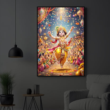 Krishna Janmashtami Modern Luxury Backlight Vertical Wall Art