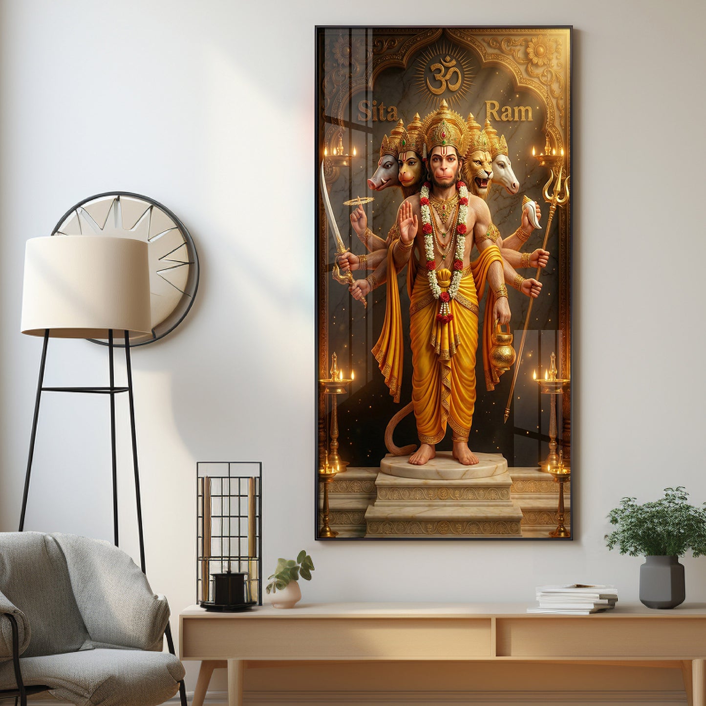 Divine Embrace of Hanuman Premium Acrylic Vertical Wall Art