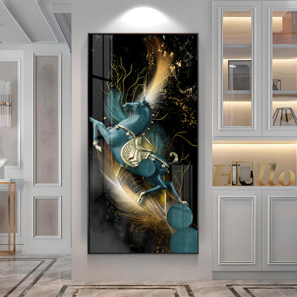 Blue Horse With Abstract Background Premium Acrylic Vertical Wall Art