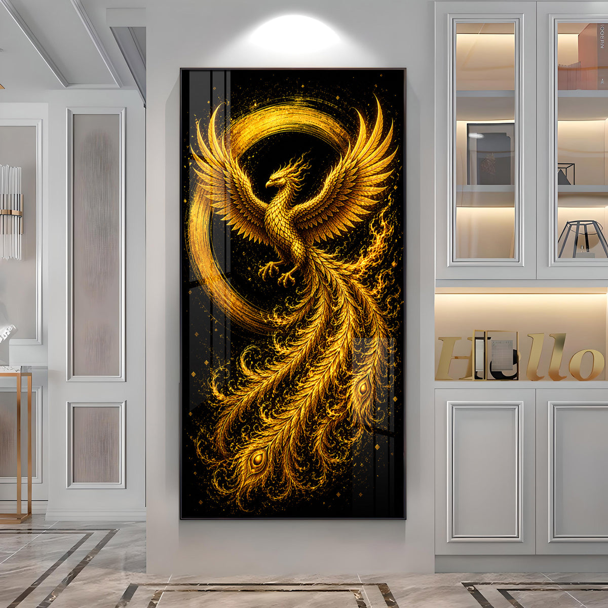 Majestic Golden Phoenix Rising Premium Acrylic Vertical Wall Art