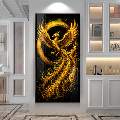 Majestic Golden Phoenix Rising Premium Acrylic Vertical Wall Art