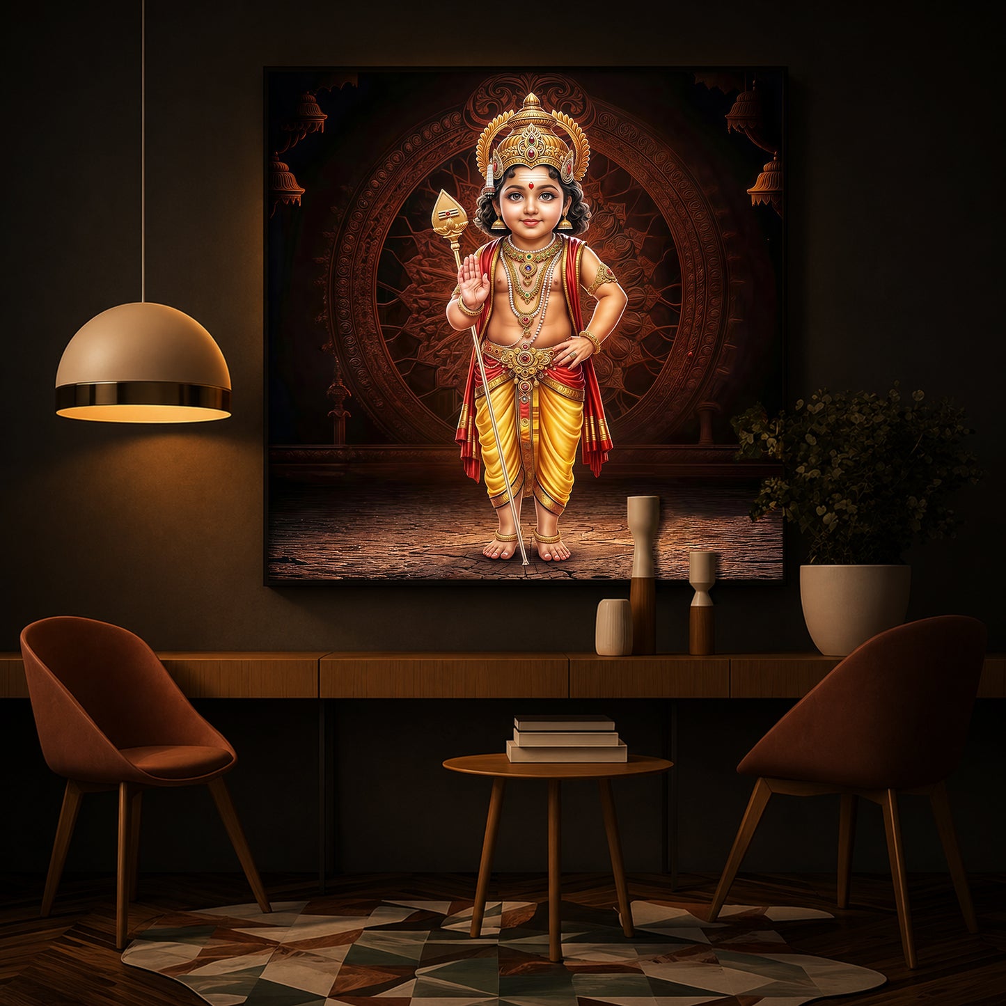 Divine Lord Murugan Modern Luxury Backlight Square Wall Art