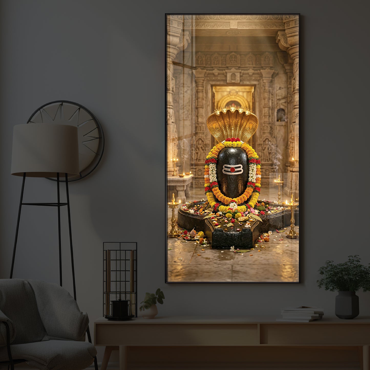 Shree Somnath Jyotirlinga Modern Luxury Backlight Vertical Wall Art
