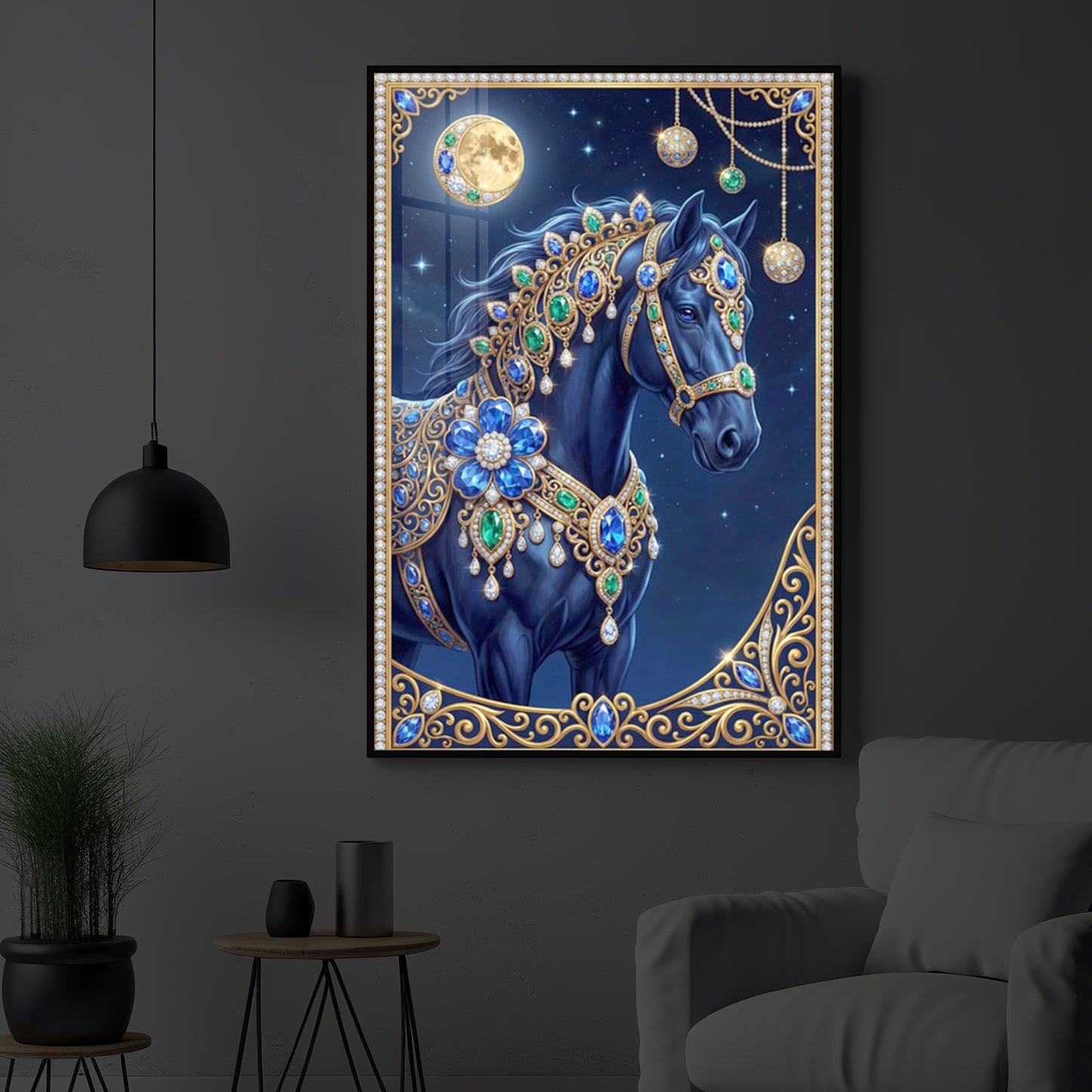 Black Horse Modern Luxury Backlight Vertical Wall Art