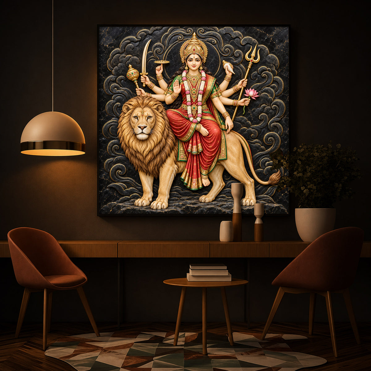 Goddess Durga Modern Luxury Backlight Square Wall Art