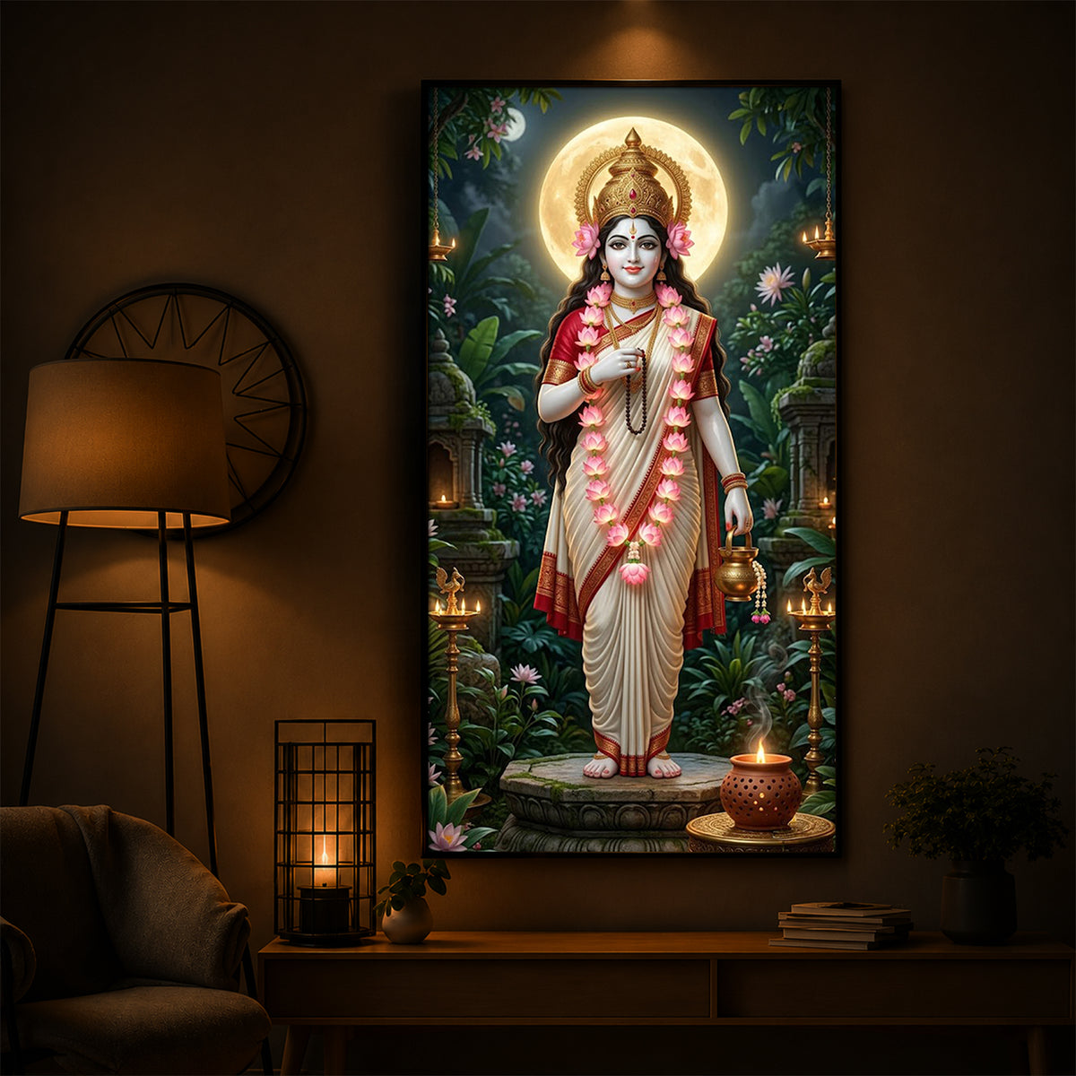 Maa Brahmacharini Modern Luxury Backlight Vertical Wall Art