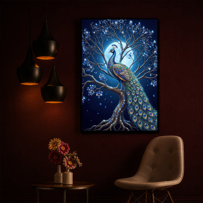 Blue Peacock Modern Luxury Backlight Vertical Wall Art