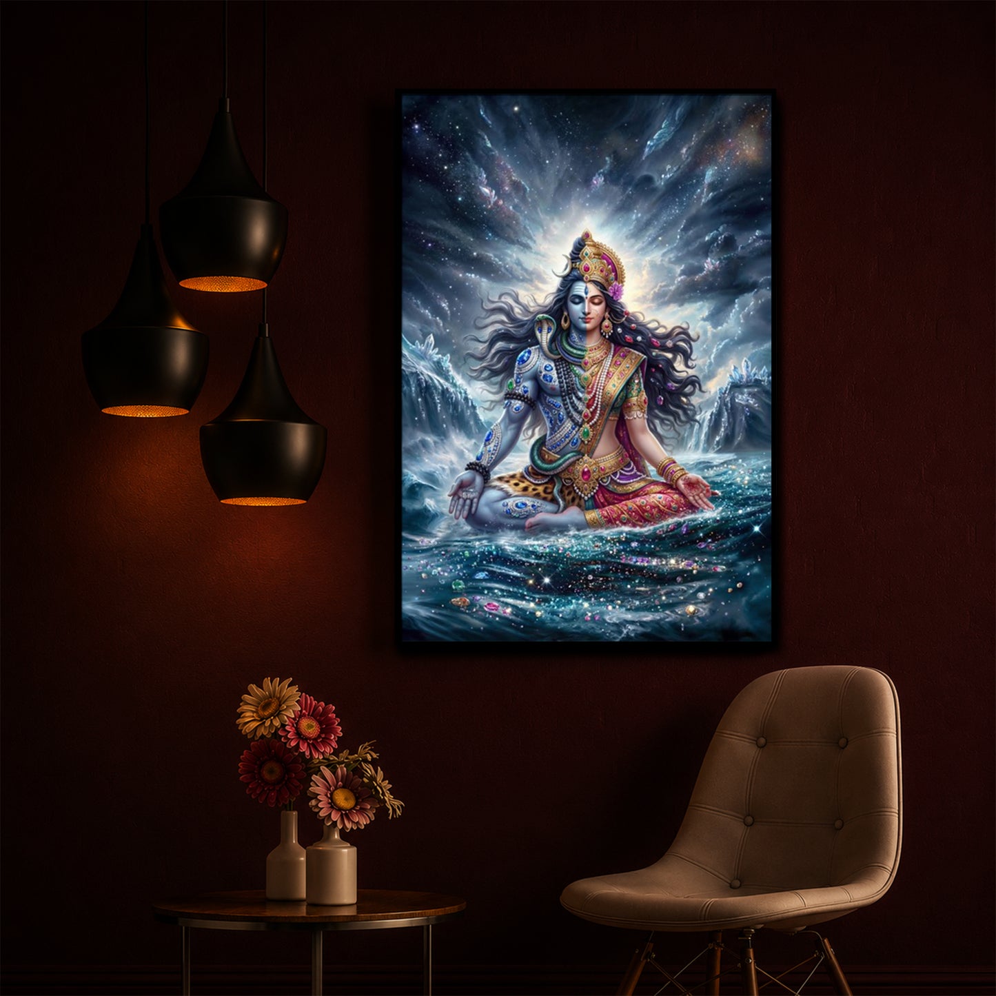 Ardhanarishvara Modern Luxury Backlight Vertical Wall Art