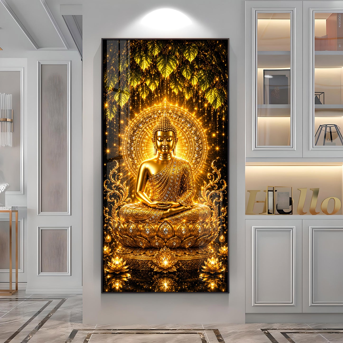 Golden Meditating Buddha Premium Acrylic Vertical Wall Art