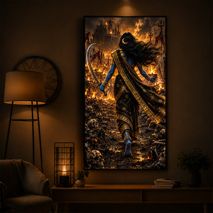 Maa Kalaratri Bhadrakali Modern Luxury Backlight Vertical Wall Art
