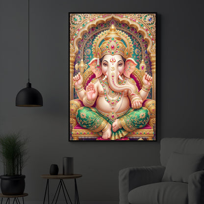 Divine Blessings of Ganesha Modern Luxury Backlight Vertical Wall Art