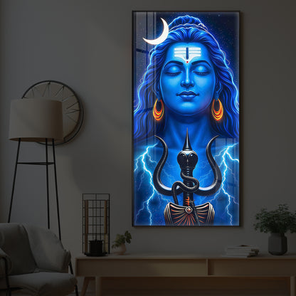 Lord Shiva Trishul Modern Luxury Backlight Vertical Wall Art