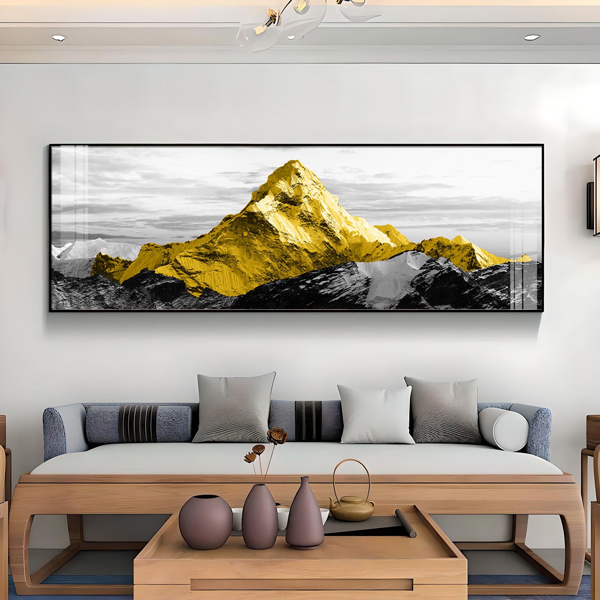Elegant Yellow Mountains Premium Acrylic Horizontal Wall Art