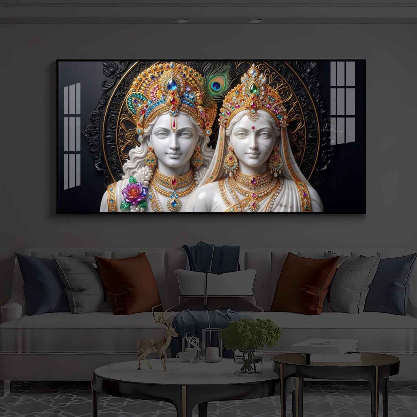 Generic Radha Krishna Modern Luxury Backlight Horizontal Wall Art