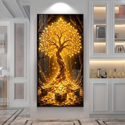 Golden Tree Of Wealth Premium Acrylic Vertical Wall Art