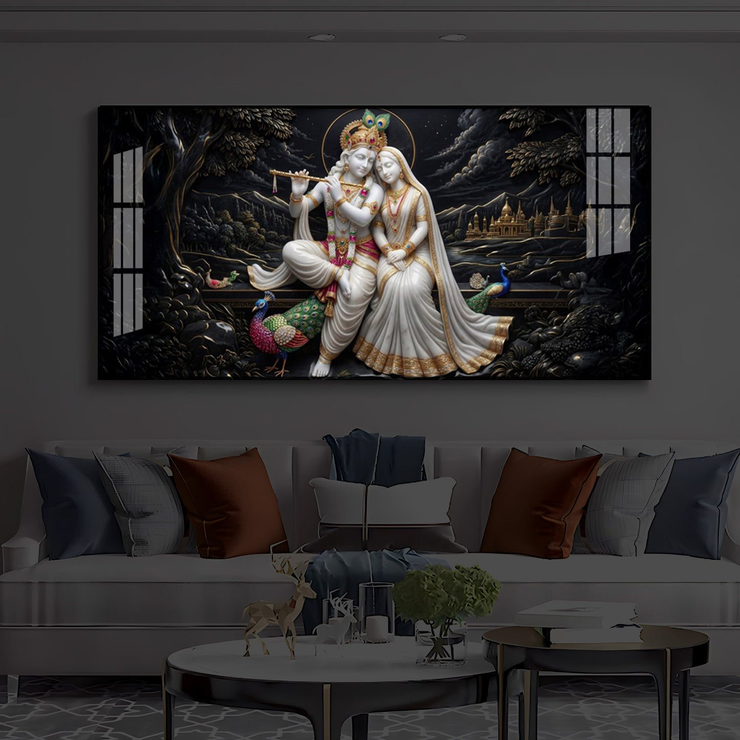 Divine Harmony Radha Krishna Modern Luxury Backlight Horizontal Wall Art