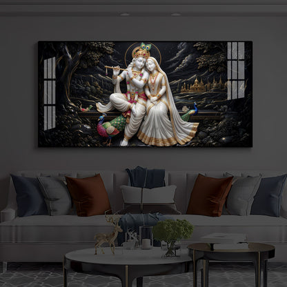 Divine Harmony Radha Krishna Modern Luxury Backlight Horizontal Wall Art