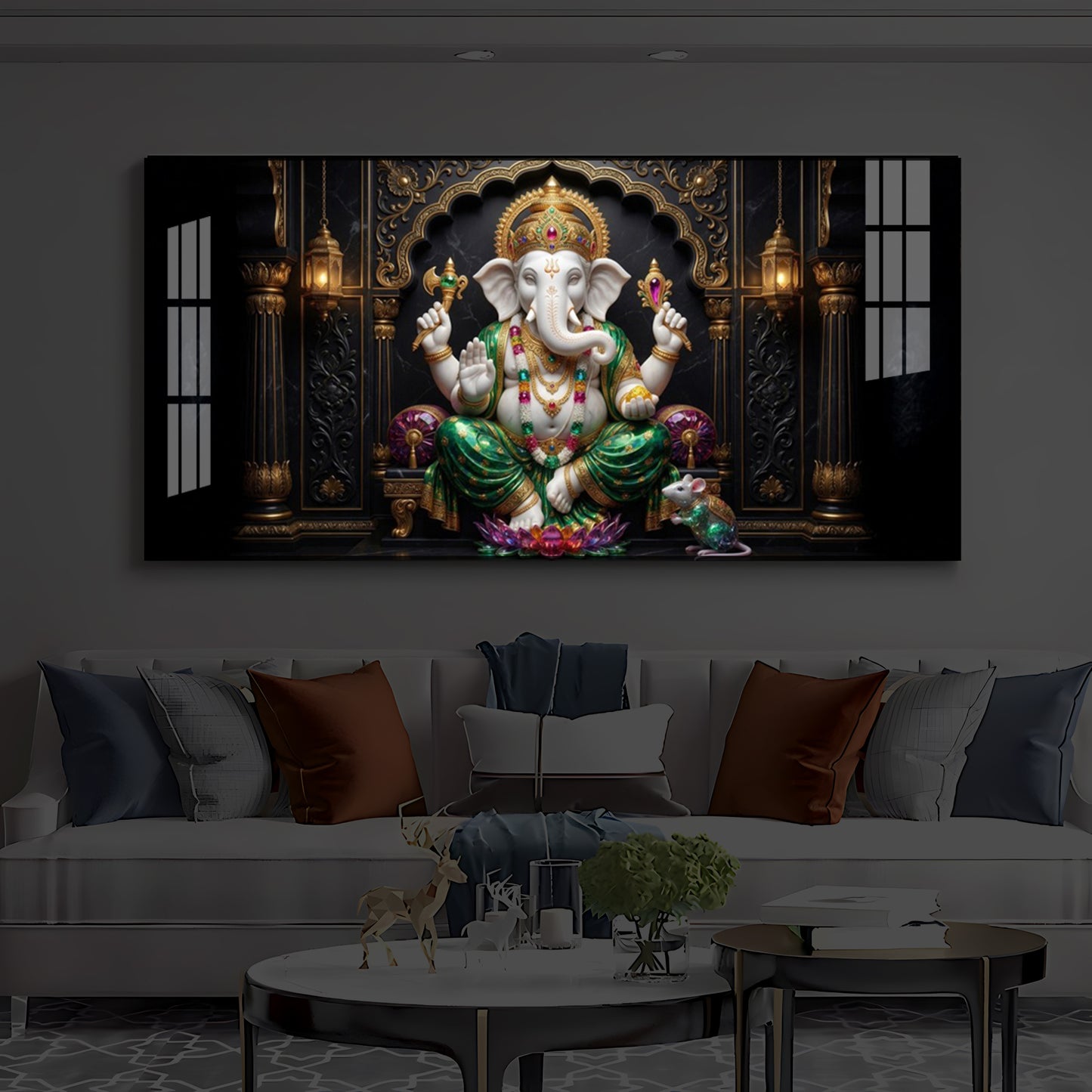 Majestic Lord Ganesha Luxury Backlight Horizontal Wall Art
