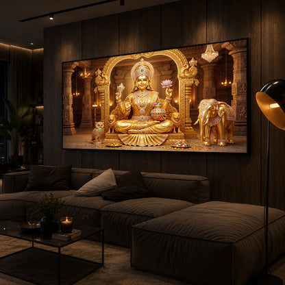Golden Lakshmi Modern Luxury Backlight Horizontal Wall Art