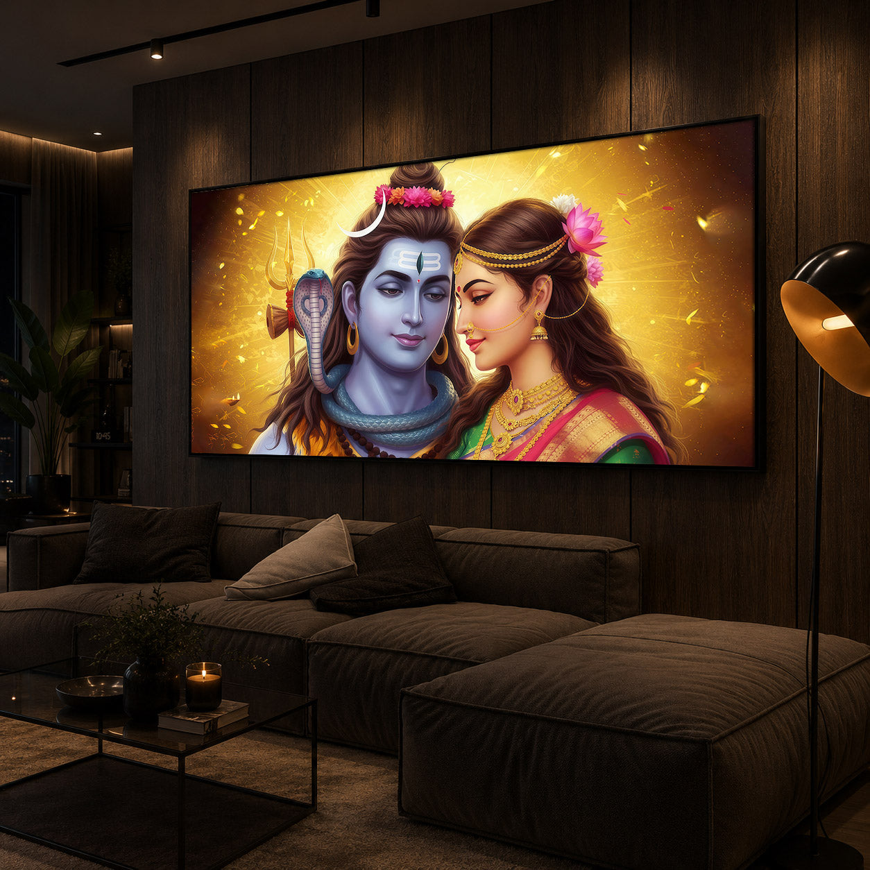 Shiv Parvati Modern Luxury Backlight Horizontal Wall Art