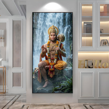 Hanuman Ji At The Water's Edge Premium Acrylic Vertical Wall Art