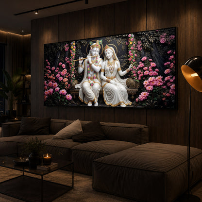 Radha Krishna With Flower Modern Luxury Backlight Horizontal Wall Art