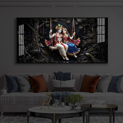 Radha Krishna Swing Modern Luxury Backlight Horizontal Wall Art