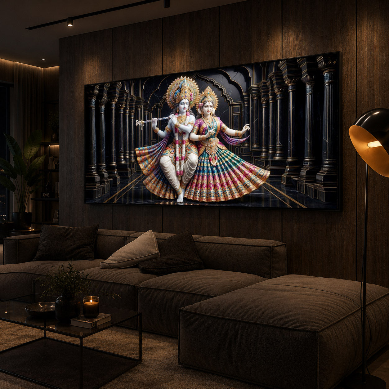 Hindu Seities Radha & Krishna Modern Luxury Backlight Horizontal Wall Art