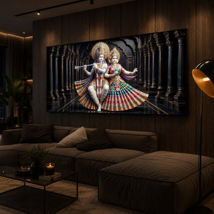 Hindu Seities Radha & Krishna Modern Luxury Backlight Horizontal Wall Art