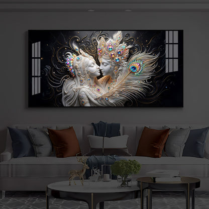 Depicts Radha Krishna Modern Luxury Backlight Horizontal Wall Art