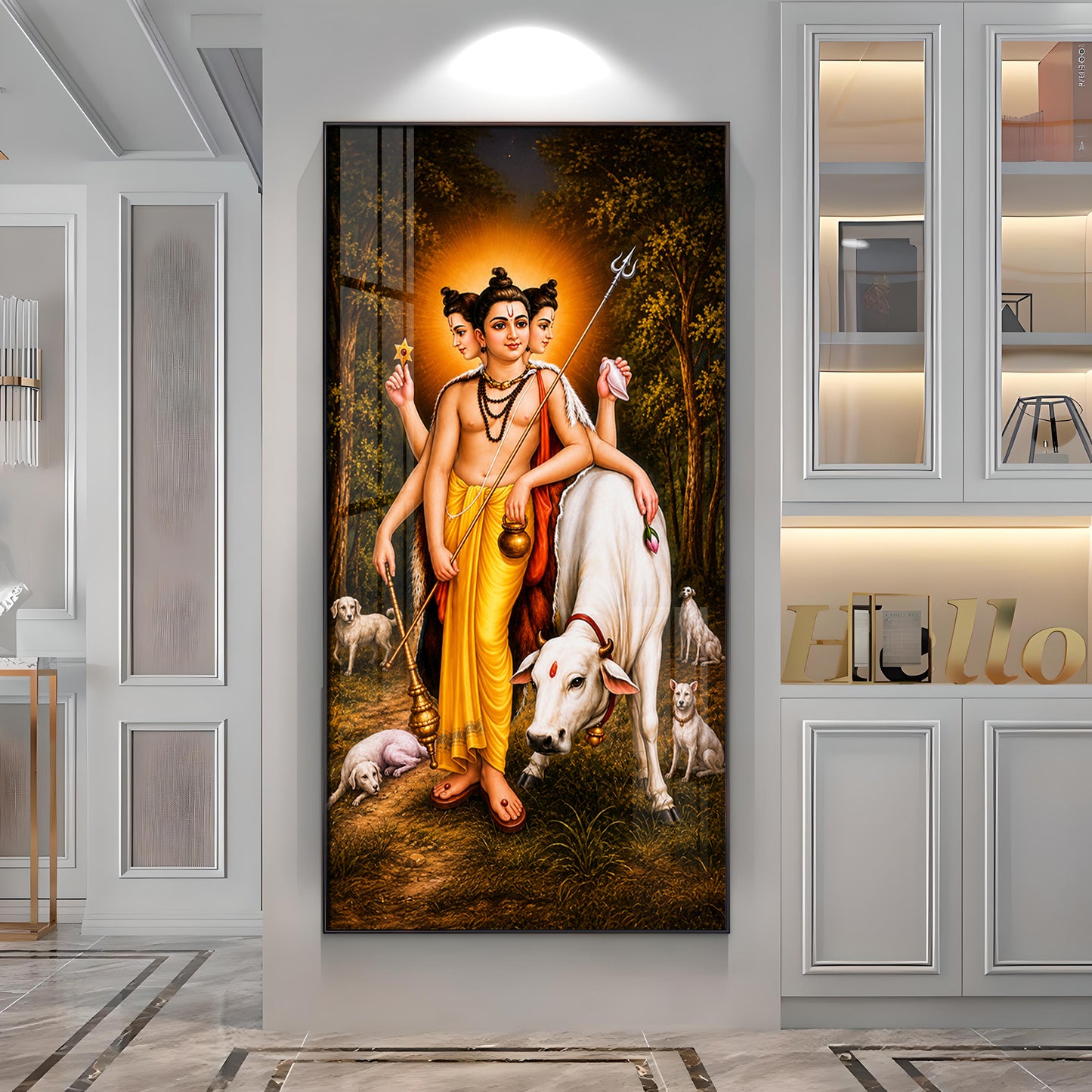 Hindu Lord Dattatreya Premium Acrylic Vertical Wall Art