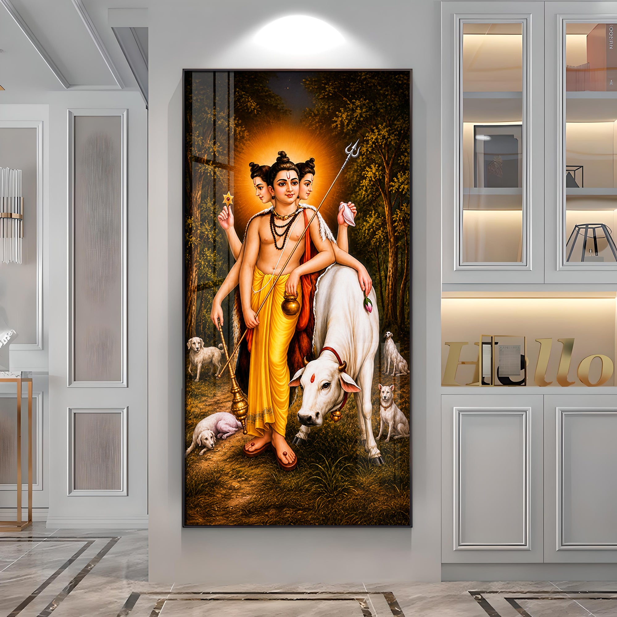 Hindu Lord Dattatreya Premium Acrylic Vertical Wall Art