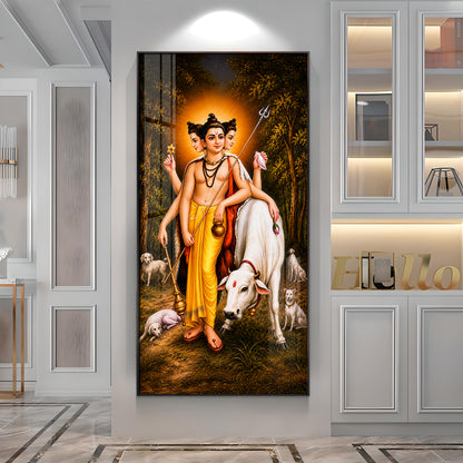 Hindu Lord Dattatreya Premium Acrylic Vertical Wall Art