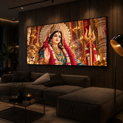 Divine Maa Durga Modern Luxury Backlight Horizontal Wall Art