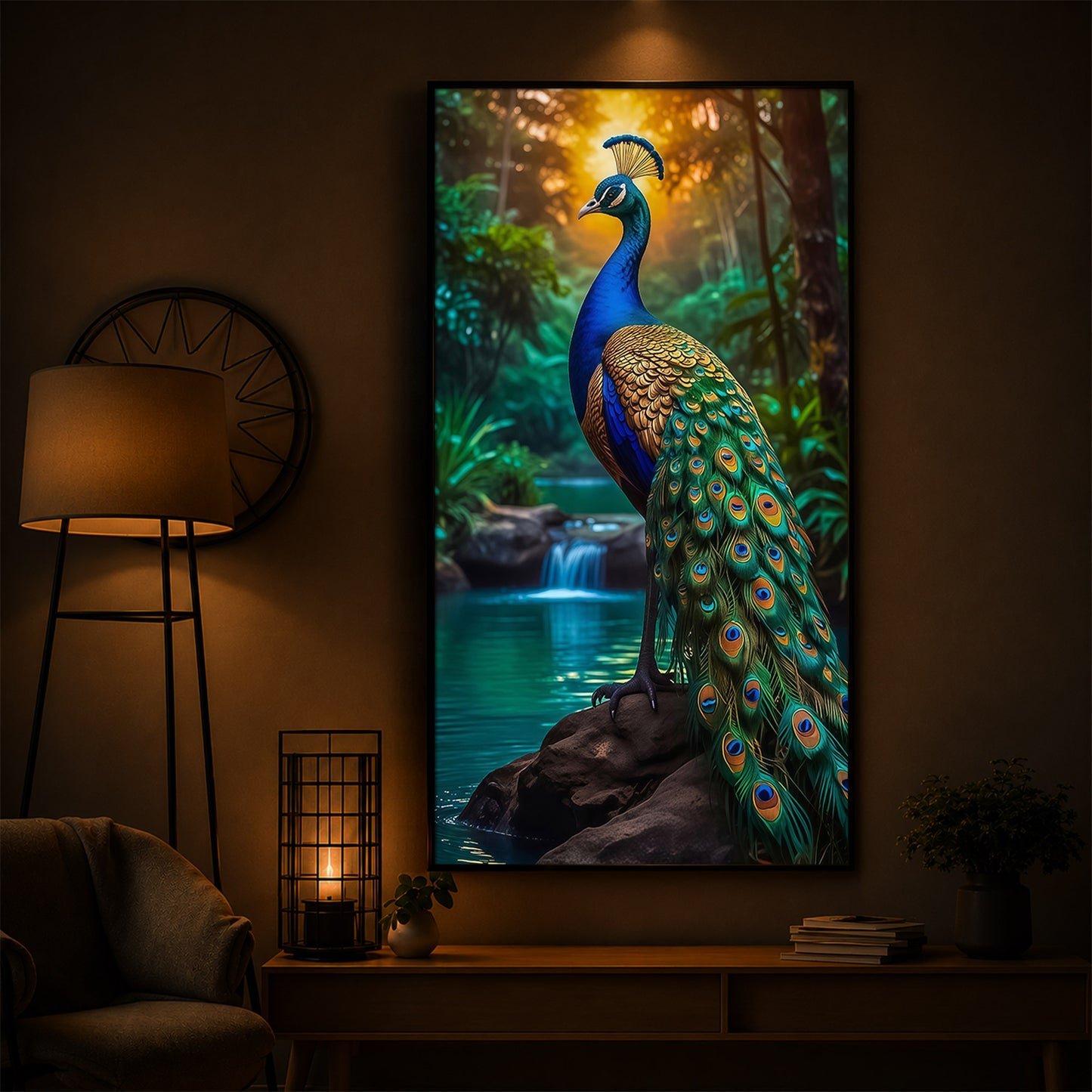 The Peacock Modern Luxury Backlight Vertical Wall Art