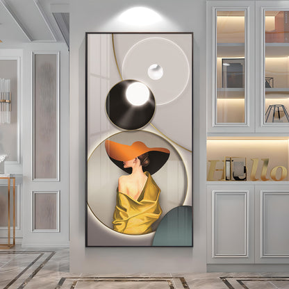 Modern Girl With Orange Hat Premium Acrylic Vertical Wall Art