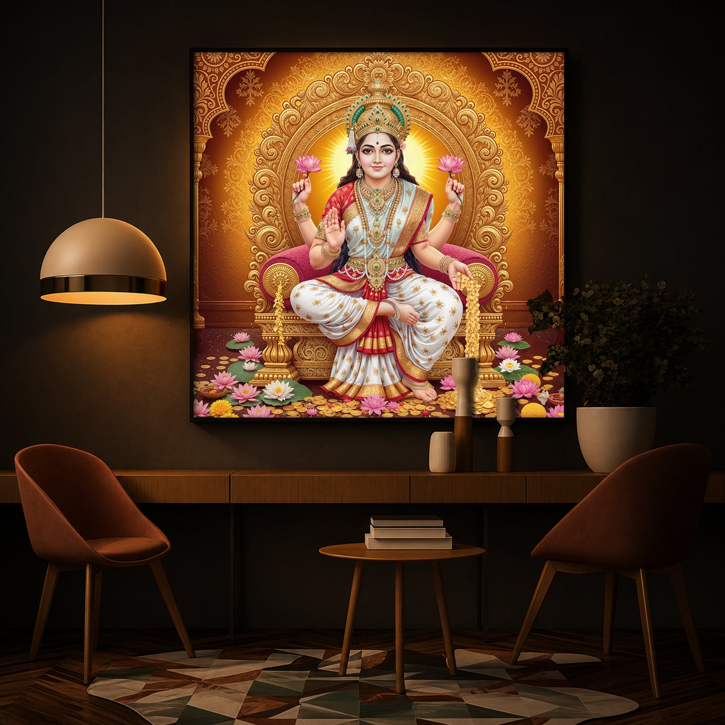 Maa Laxmi Modern Luxury Backlight Square Wall Art