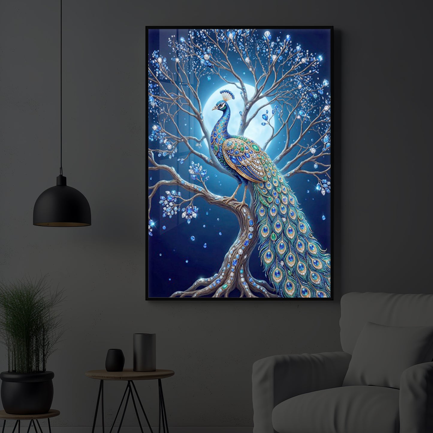 Blue Peacock Modern Luxury Backlight Vertical Wall Art