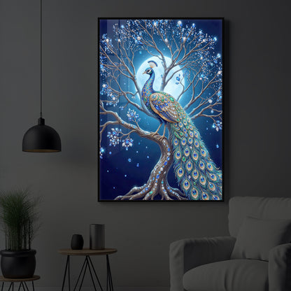 Blue Peacock Modern Luxury Backlight Vertical Wall Art