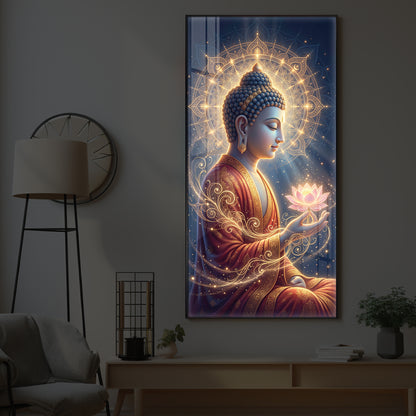 Depiction Of Buddha Modern Luxury Backlight Vertical Wall Art