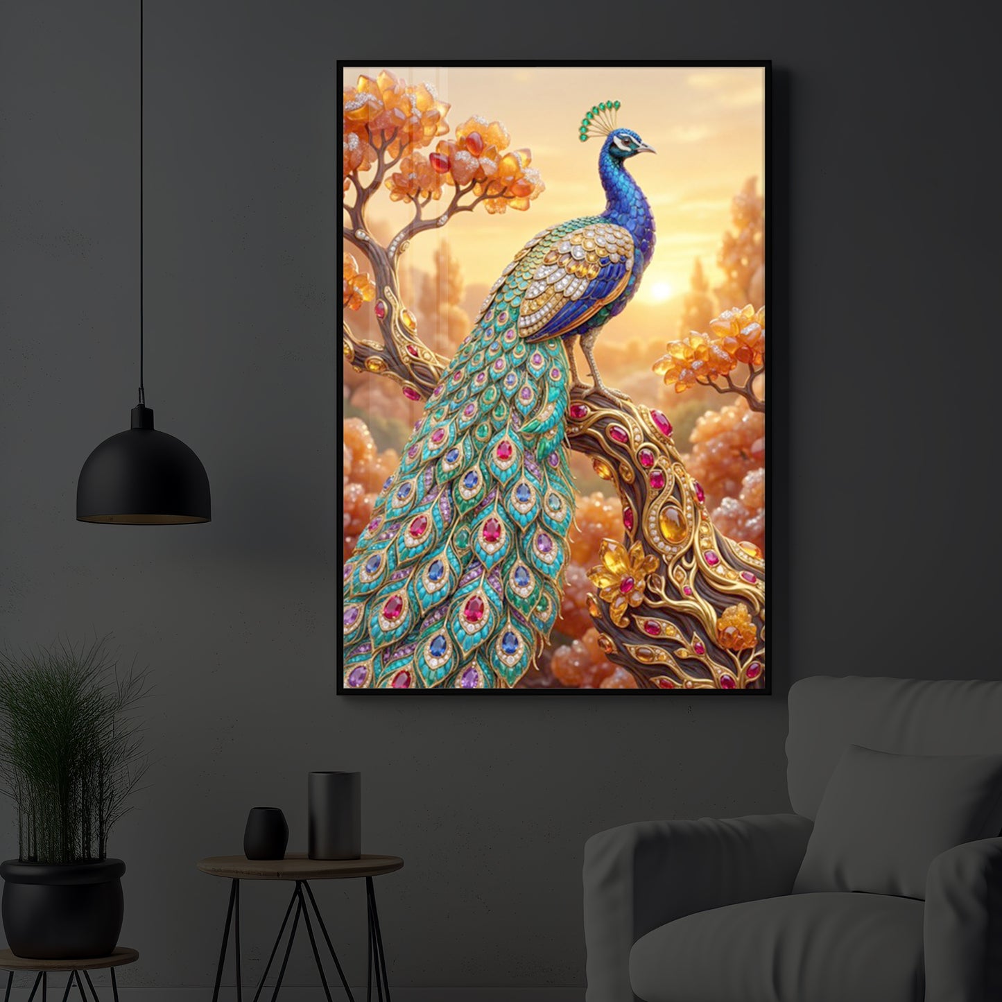 Majestic Peacock Modern Luxury Backlight Vertical Wall Art