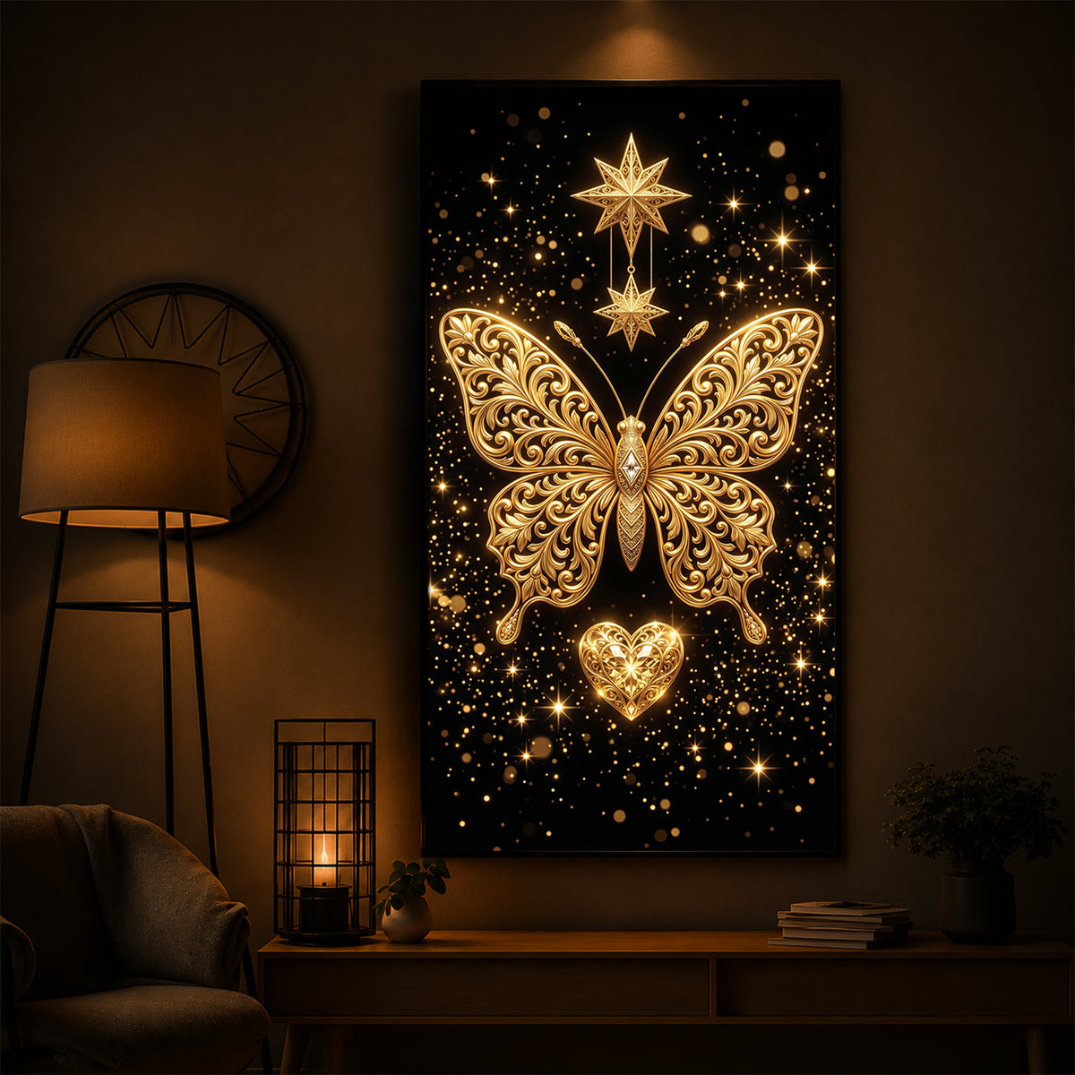 Golden Butterfly Modern Luxury Backlight Vertical Wall Art